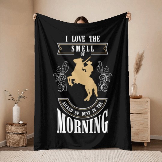 Cowboy Horses Bank Robbery Gunslinger Throw Blankets