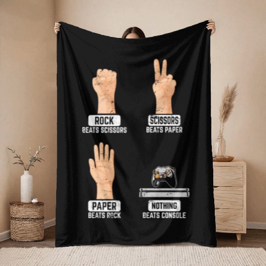 Rock Paper Scissors Nothing Beats Console PC Funny Throw Blankets