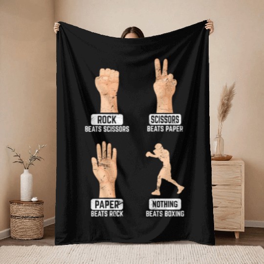 Rock Paper Scissors Nothing Beats Boxing Funny Box Throw Blankets