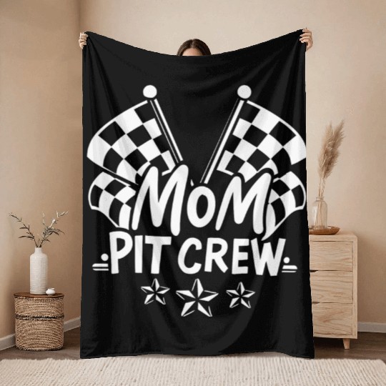 Mom Pit Crew Car Racing Mama Cool Mothers Day Throw Blankets