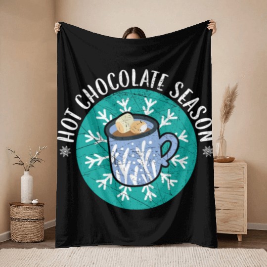 Hot Chocolate Season Snow Winter Season Drink Throw Blankets