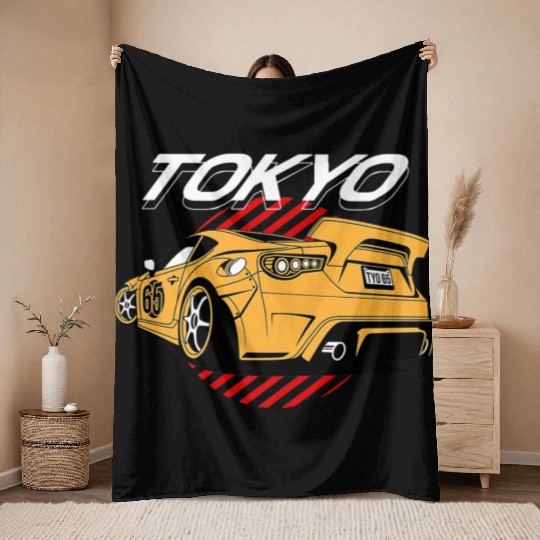 Tokyo Race Car Japan Street Racing Premium Throw Blankets