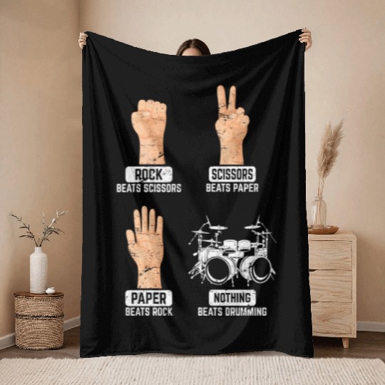 Rock Paper Scissors Nothing Beats Drumming Funny D Throw Blankets