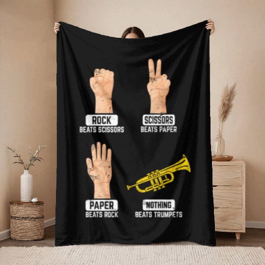 Rock Paper Scissors Nothing Beats Trumpets Trumpet Throw Blankets