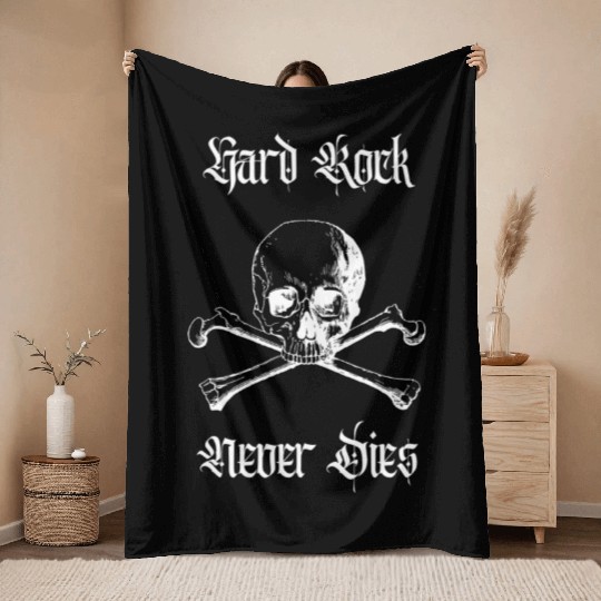 Hard Rock Never Dies Throw Blankets