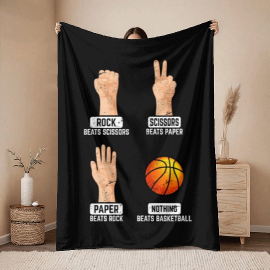Rock Paper Scissors Nothing Beats Basketball Playe Throw Blankets