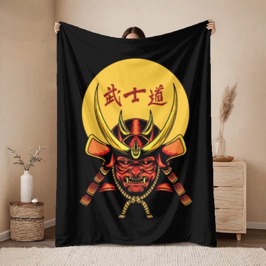 Samurai Mask Throw Blankets