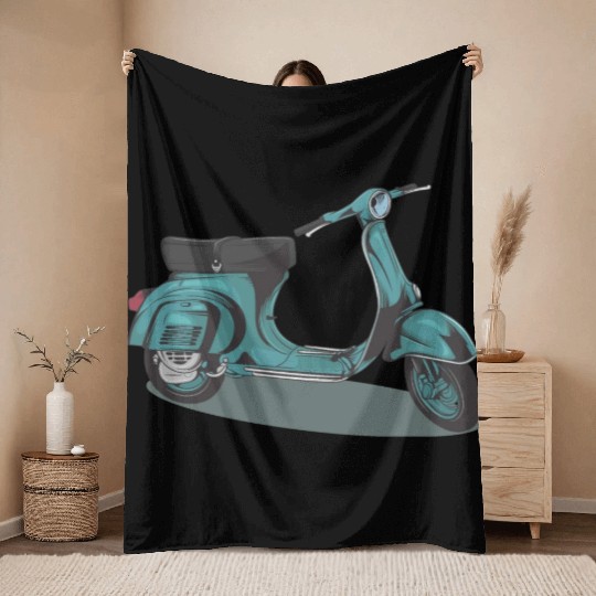Green Vintage Vespa Throw Blankets