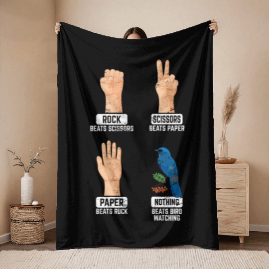 Rock Paper Scissors Nothing Beats Bird Watching Bi Throw Blankets