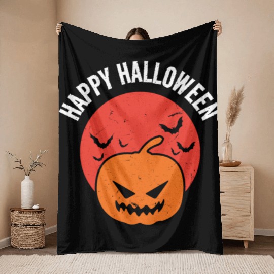 Halloween Trick Or Treat Pumpkin Happy Halloween Throw Blankets