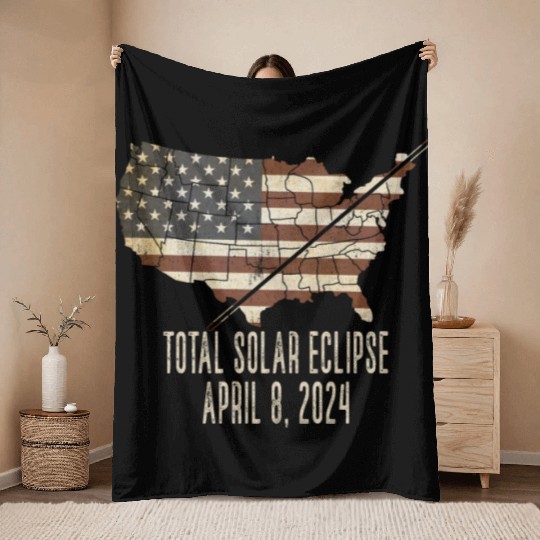 Total Solar Eclipse April 8 2024 Totality USA Map Throw Blankets