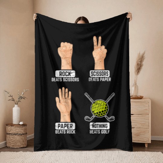 Rock Paper Scissors Nothing Beats Golf Funny Golfi Throw Blankets