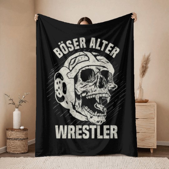 Wrestling Bad Old Wrestler Throw Blankets
