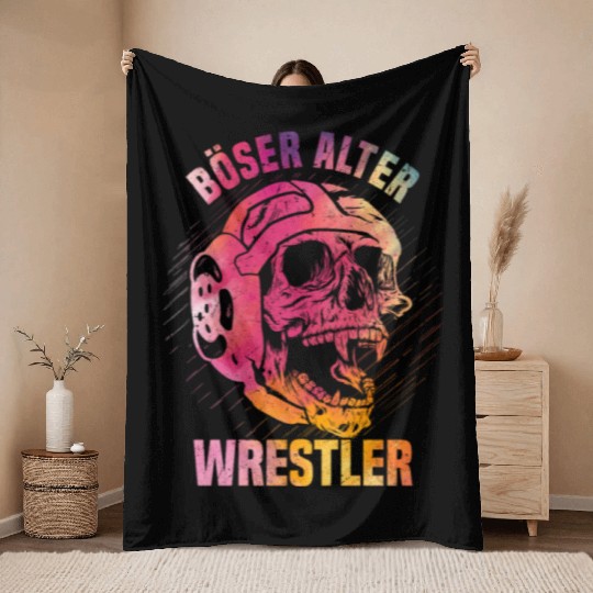 Wrestling Bad Old Wrestler Throw Blankets