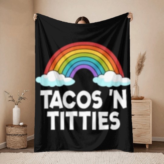 Tacos N Titties Rainbow Lesbian Funny LGBT Throw Blankets