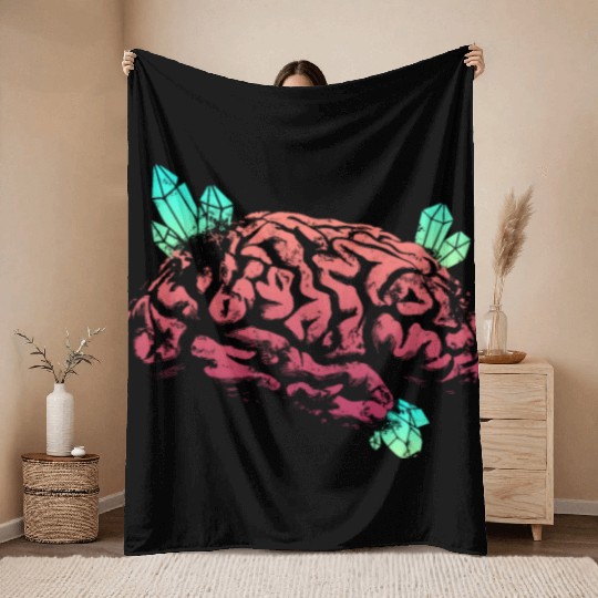 Brain with Crystal - Red and Green Throw Blankets