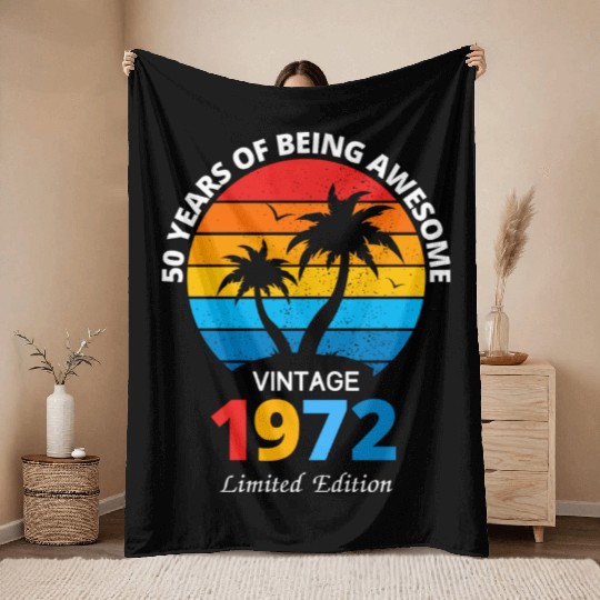 turning 50 birthday decorations men 50th bday 1972 Throw Blankets