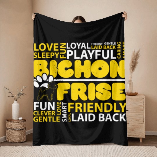 I Love Bichon Frise Dog Lover Puppy Paw Love Throw Blankets
