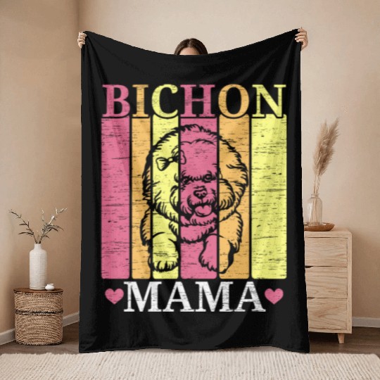 Bichon Frise Mama Dog Lover Puppy Paw Love Throw Blankets