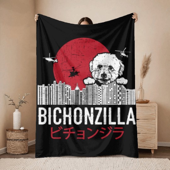 Bichonzilla Bichon Frise Dog Lover Puppy Throw Blankets