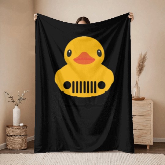 Jeep Cute Rubber duck on Offroad wheels duckduck Throw Blankets