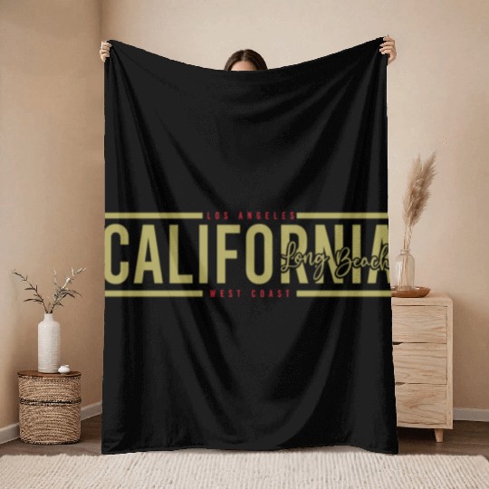 California Long Beach Surfing Throw Blankets