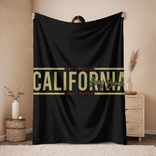 California Long Beach Surfing Throw Blankets