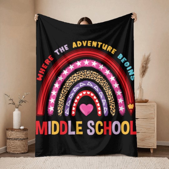Middle School Where The Adventure Begins Throw Blankets