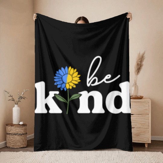 Be Kind Yellow Blue Sunflower World Down Syndrome Throw Blankets
