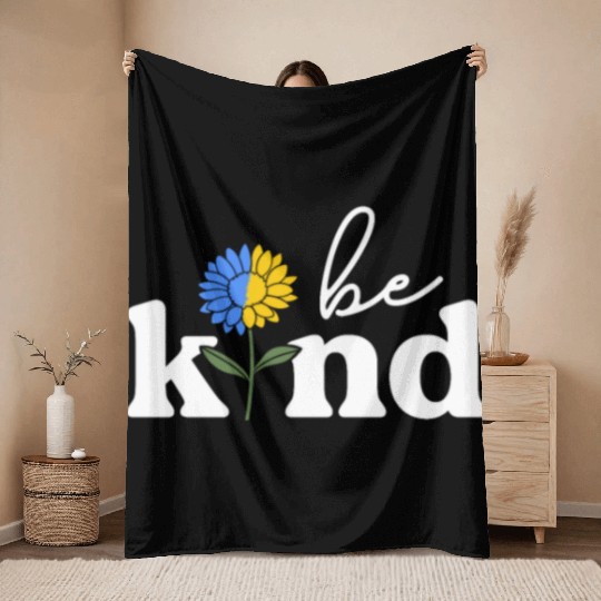 Be Kind Yellow Blue Sunflower World Down Syndrome Throw Blankets