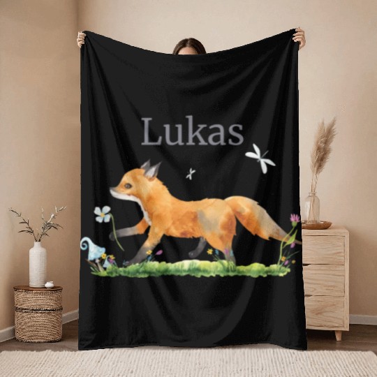 Waldtier Deer Hare Hedgehog Flowers Name Lukas Throw Blankets