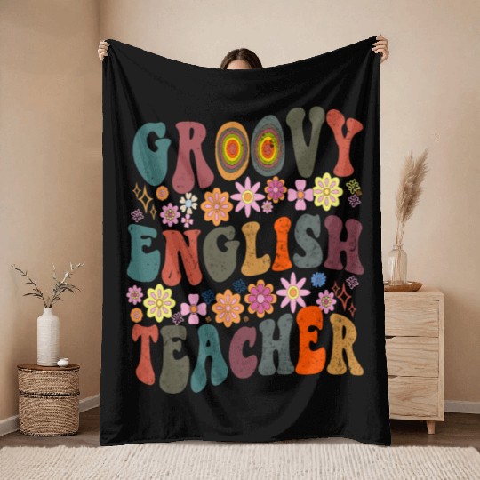 Groovy English Teacher retro Back To School Throw Blankets
