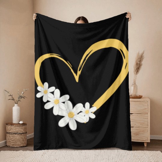 Daisy Flower Heart Women Gardener Throw Blankets