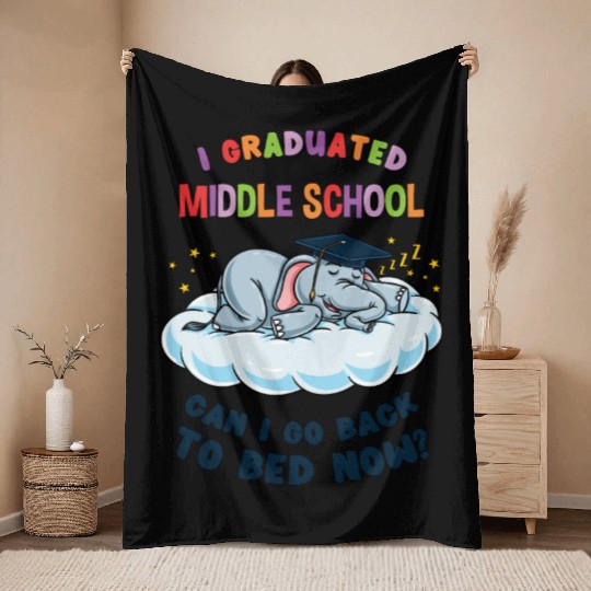 I Graduated Middle School Elephant Graduation Throw Blankets
