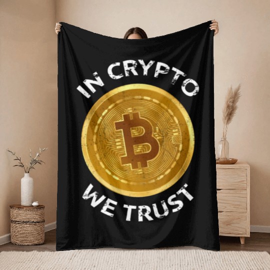 In Crypto We Trust Large Bitcoin Coin Design Tradi Throw Blankets