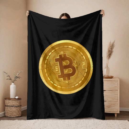In Crypto We Trust Large Bitcoin Coin Design Tradi Throw Blankets