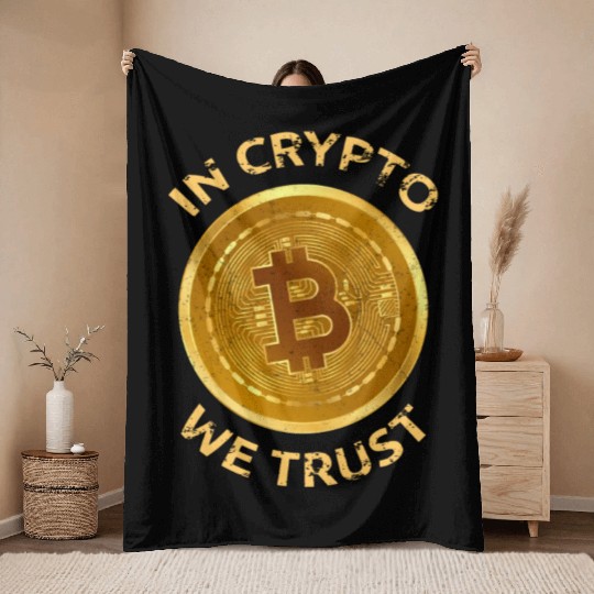 In Crypto We Trust Large Bitcoin Coin Design Tradi Throw Blankets