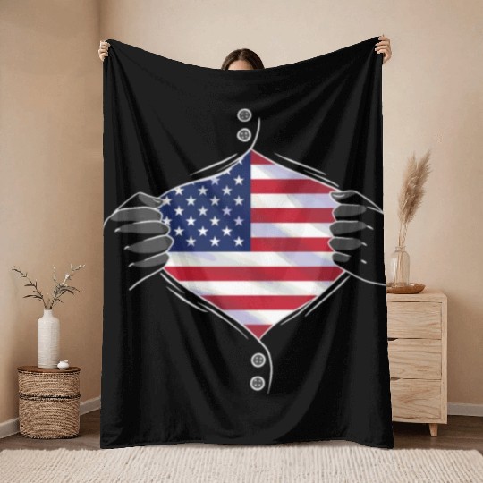 American flag proud Throw Blankets