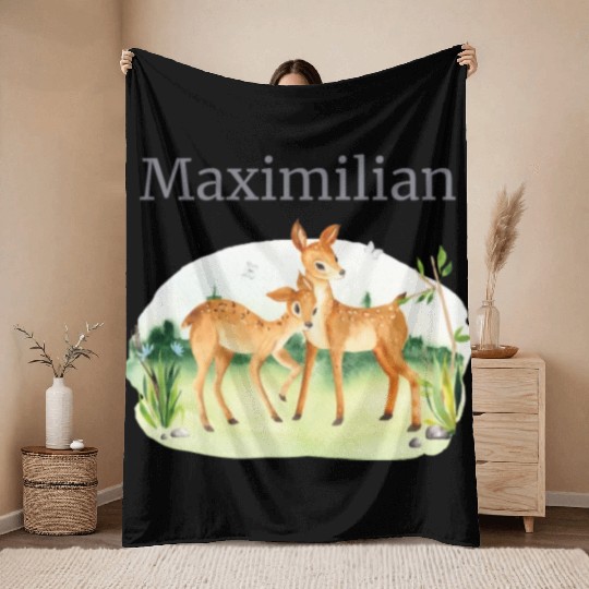 Waldtier Reh Flowers Name Maximilian Throw Blankets