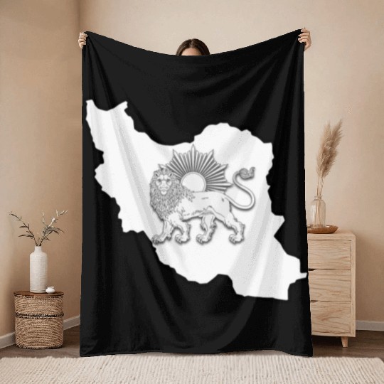 Iran Lion Sun Throw Blankets