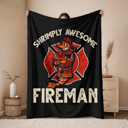 Funny Shrimp/Prawn Pun. Shrimply Awesome Fireman Throw Blankets
