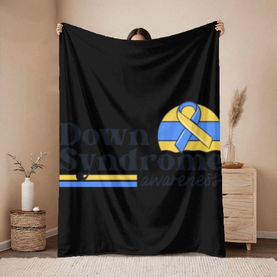 Down Syndrome Awareness Retro Sunset Yellow Blue Throw Blankets
