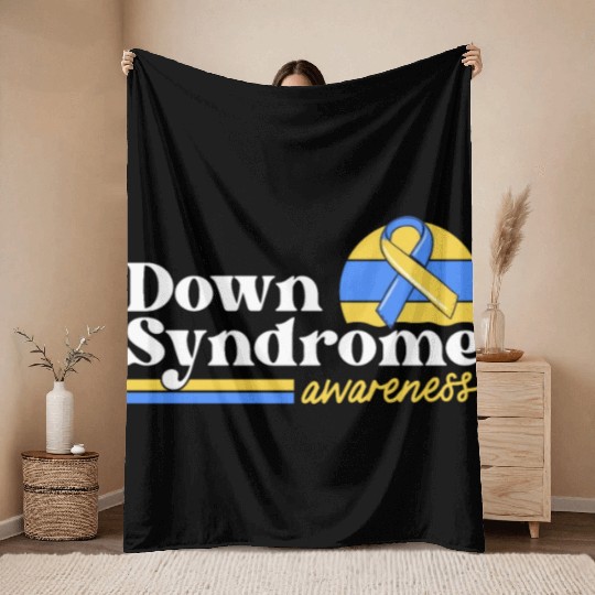 Down Syndrome Awareness Retro Sunset Yellow Blue Throw Blankets