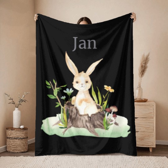 Waldtier Reh Hase Hedgehog Flowers Name Jan Throw Blankets