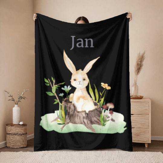 Waldtier Reh Hase Hedgehog Flowers Name Jan Throw Blankets