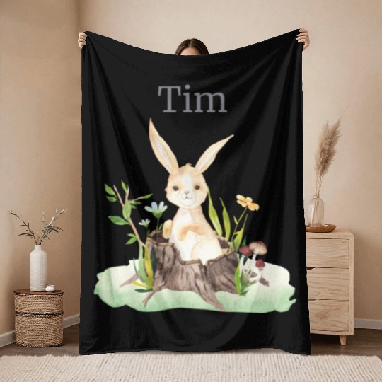 Waldtier Reh Hase Hedgehog Flowers Name Tim Throw Blankets