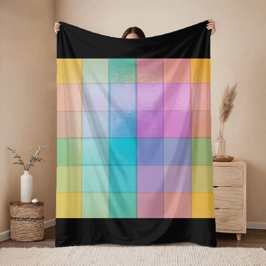 Rainbow Shimmer Multi Squares Pattern Throw Blankets