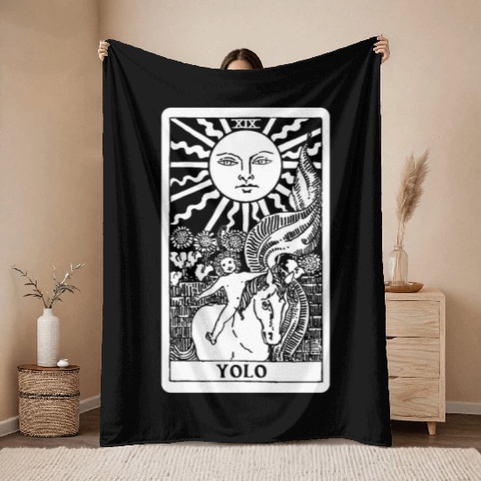 You Only Live Once Sun Tarot Card Parody Throw Blankets