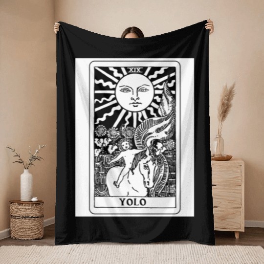 You Only Live Once Sun Tarot Card Parody Throw Blankets