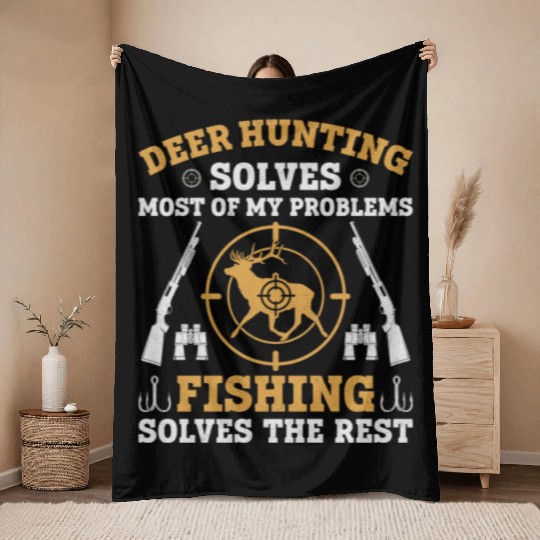Buck Deer Hunting Hunter Fishing Throw Blankets
